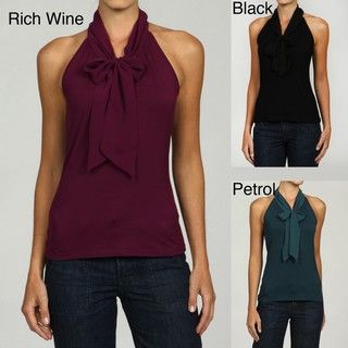 Cable & Gauge Womens Chiffon Keyhole Bow Embellished Top