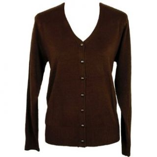 Brown V neck Long Sleeve Knit Cardigan Sweater Size X