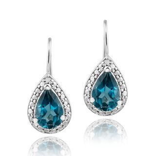 Glitzy Rocks Silver 3ct TGW London Blue Topaz and Diamond Earrings