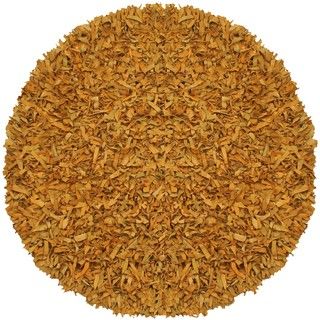 Hand tied Pelle Gold Leather Shag Rug (4 Round)