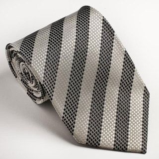Platinum Ties Mens Striped Black & White Tie