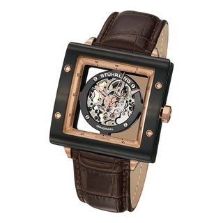 Stuhrling Original Mens Automatic Zeppelin Square Leather Strap Watch