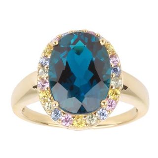 10k Yellow Gold London Blue Topaz and Multicolor Sapphire Ring