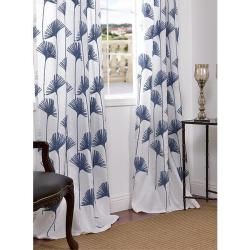 Crewel Embroidered Faux Linen 108 inch Curtain Panel
