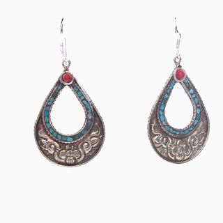 Brass Turquoise Teardrop Earrings (Nepal)