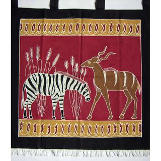 Zebra and Kudu Hand Painted African Tapestry (Zambia)