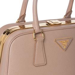 Prada Lux Mauve Saffiano Leather Pyramid Frame Bowler Bag