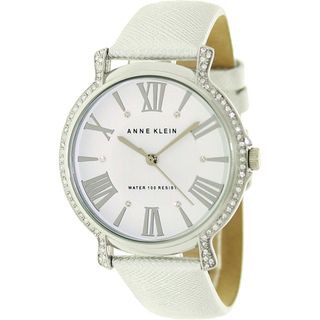 Anne Klein Womens Crystal accented Leather Strap Watch