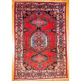 Persian Hand knotted Red/ Light Blue Hamadan Wool Rug (79 x 117
