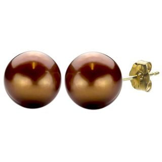DaVonna 14k Gold Brown Freshwater Pearl Stud Earrings (10 11 mm