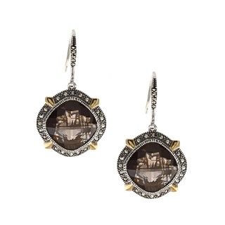 MARC 14k Gold and Silver Smokey Quartz and Marcasite Earrings