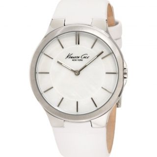 Kenneth Cole Womens Mother of Pearl Dial and White Leather Slim Watch