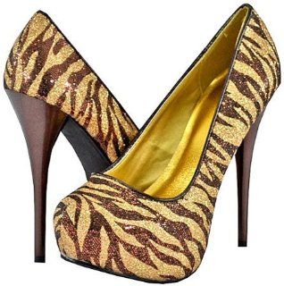 Neutral 107 Bronze Gold Zebra Women Platform Pumps, 6.5 M US Shoes