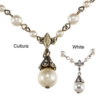 Sweet Romance Classic Glass Pearl and Crystal Necklace