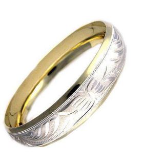 14k Gold Overlay/ Rhodium Wide Etched Bangle Bracelet (Mexico) Today