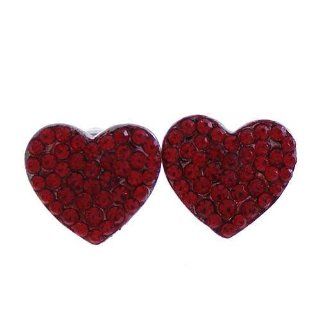 Red Rhinestone Heart Button Post Earrings Fashion Jewelry