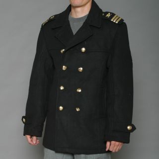 Imperious Mens Black Wool blend Double breasted Military Peacoat