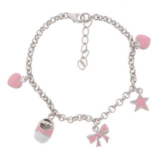 silver 6 inch pink enamel charm bracelet msrp $ 127 99 today $ 45 49