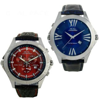 Chronotech Mens Leather Red/ Blue Dual face Chronograph Watch
