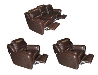 Chocolate Reclining Leather Sofa and Two Reclining Chairs Set