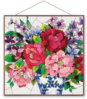 Joan Baker Designs APM121 Peonies in Vase Glass Art Panel
