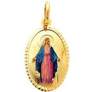 14K Yellow Gold Religious Blessed Virgin Mary Enamel