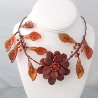 Rose Vines Red Jasper and Carnelian Flower Necklace (Thailand) Today