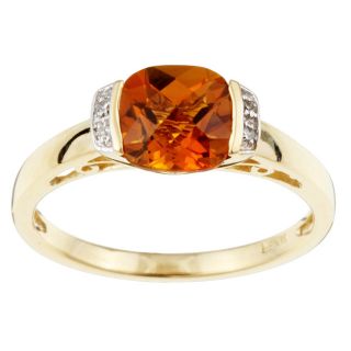 14k Yellow Gold Checkerboard Citrine and Diamond Ring (Size 7