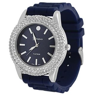 Geneva Womens Platinum Cubic Zirconia accented Silicone Watch