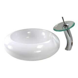 Round Porcelain Bathroom Vessel Sink and Chrome Waterfall Faucet Combo