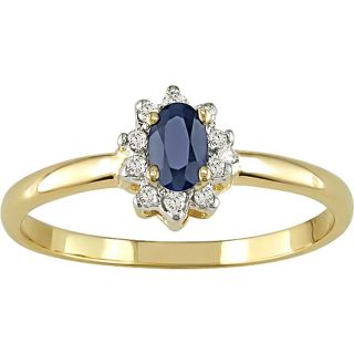 14k Gold Blue Sapphire and Diamond Accent Ring