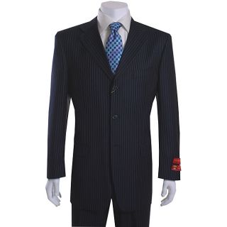 Mantoni 3 button Navy Blue Pinstriped Wool Suit