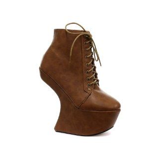 Odeon Tan Heel less Lace Up Womens Wedge Ankle Boots