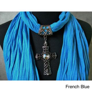 Blue Fashion Jewelry Scarf with Cross Pendant