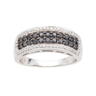 Sterling Silver 3/4ct TDW Black and White Diamond Fashion Ring (I J