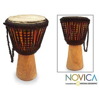 Sese Wood Kente Pillar African Djembe Drum (Ghana)