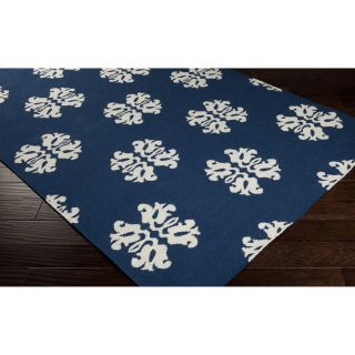 Hand woven StencilNavy Navy Wool Rug (5 x 8)