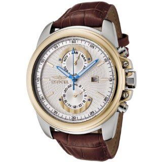 Invicta Mens 0445 II Collection Silver Dial Brown Leather Watch