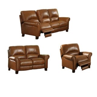 Charleston Honey Leather Reclining Sofa, Loveseat and Reclining Chair