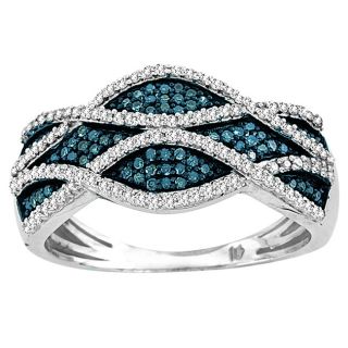 Sterling Silver 3/8 ct TDW Blue and white Criss Cross Diamond Cocktail
