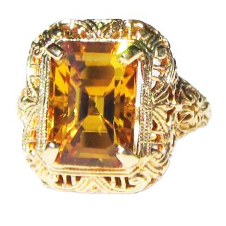14k Yellow Gold Yellow Sapphire Art Deco Filigree Ring