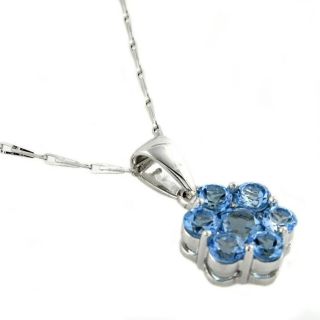 Beverly Hills Charm 14k White Gold Blue Topaz Flower Necklace