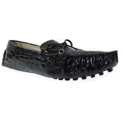 Tabeez Womens Driver Black Faux Croc Loafers