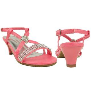 Girls Dressy Cross adjustable Strap Rhinestone High Heel Sandals Pink