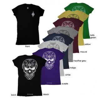 1979 Collection Womens Graphic Sugar Skull Crewneck T shirt