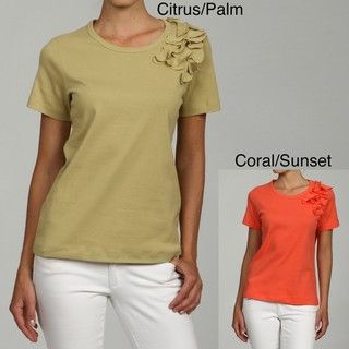 Larsen Gray Womens Floral Applique T shirt