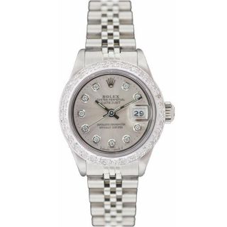 Pre owned Rolex Womens Datejust White Gold Silver Diamond Dial Watch