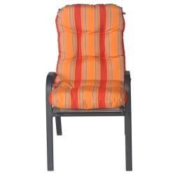 Haylee Outdoor Tufted Club Chair Cushion in Striped Red and Orange
