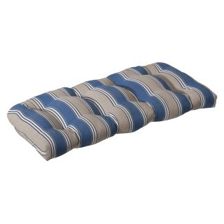 Pillow Perfect Outdoor Blue/ Tan Stripe Wicker Loveseat Cushion