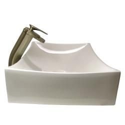 DeNovo Rectangular Shallow Porcelain Vessel Sink with Brushed Nickel